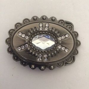 PETER NYGARD VINTAGE CRYSTAL AND SILVER BELT BUCKLE